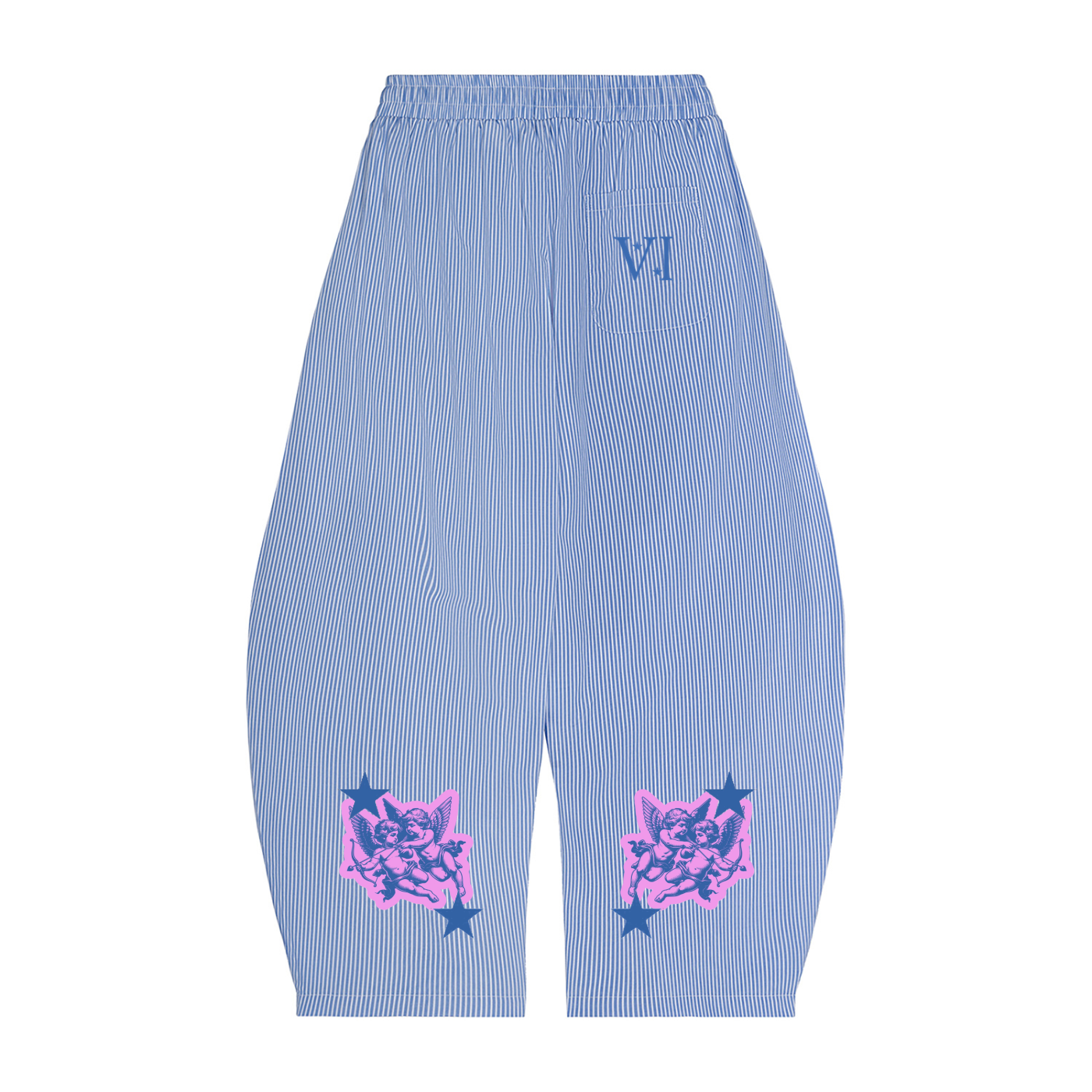 Vertical Stripe Drawstring Barrel Pants